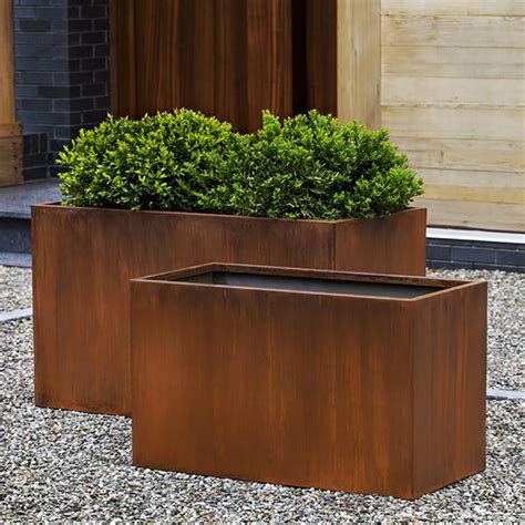 corten steel panels making rectangular planter box|extra large corten steel planters.